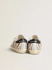 Women’s Super-Star LTD white pony skin with brown glitter and suede star