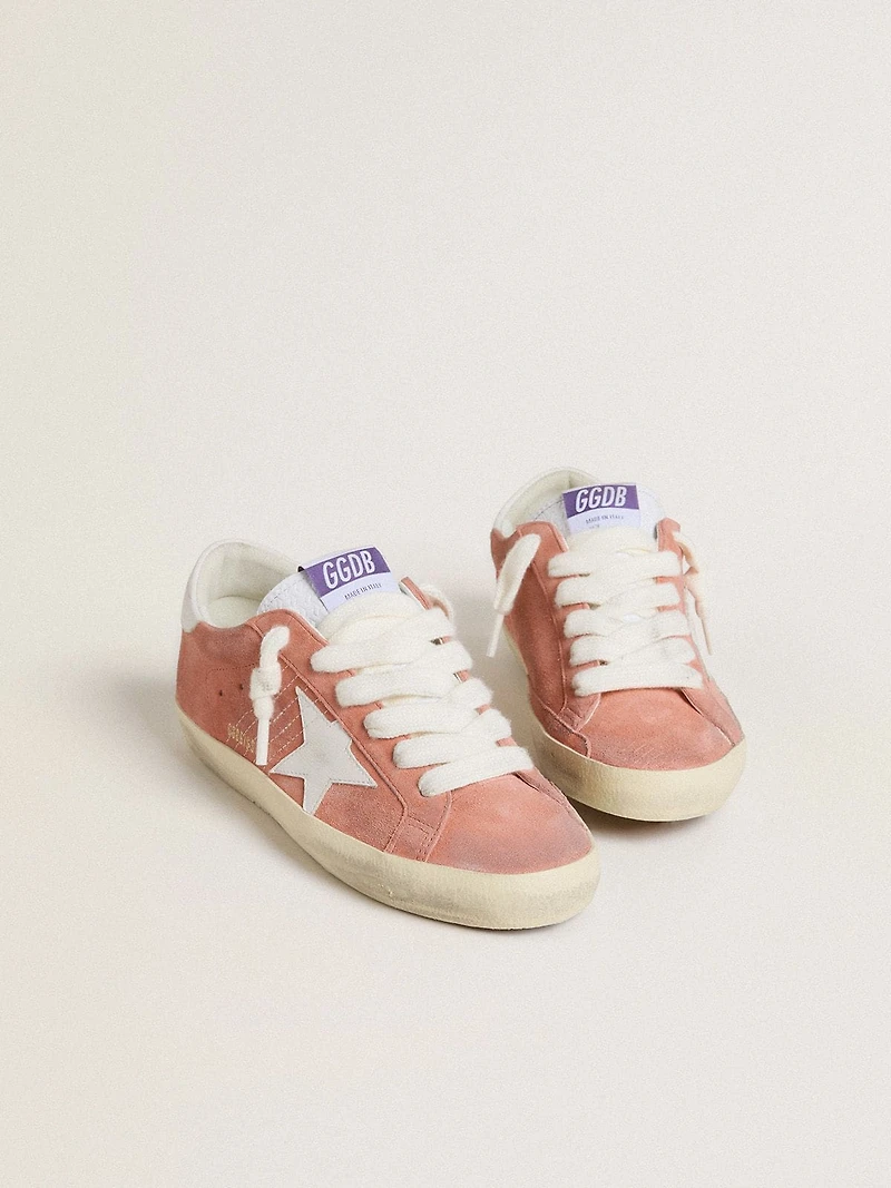 Women’s Super-Star coral suede with white leather star and heel tab