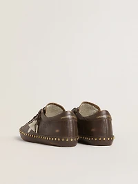 Women’s Super-Star dark brown leather with cream suede star and studs