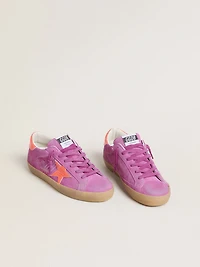 Women's Super-Star fuchsia suede with fluorescent orange laminated leather star and heel tab