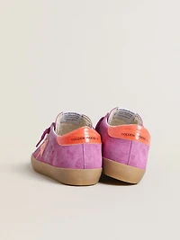 Women's Super-Star fuchsia suede with fluorescent orange laminated leather star and heel tab