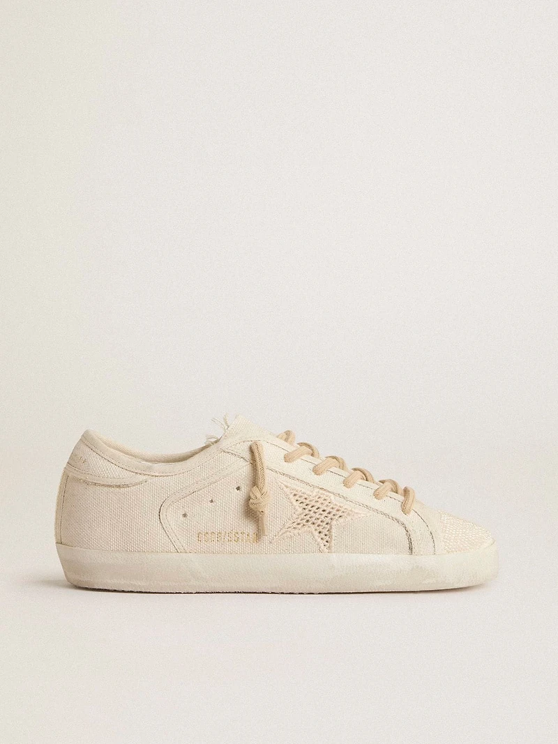 Super-Star pearl-colored canvas with a tone-on-tone mesh effect star