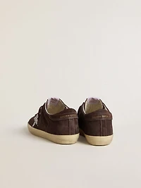 Women's Super-Star brown suede with silver glitter star