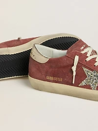 Women's Super-Star LTD red suede with silver glitter star and laminated leather heel tab