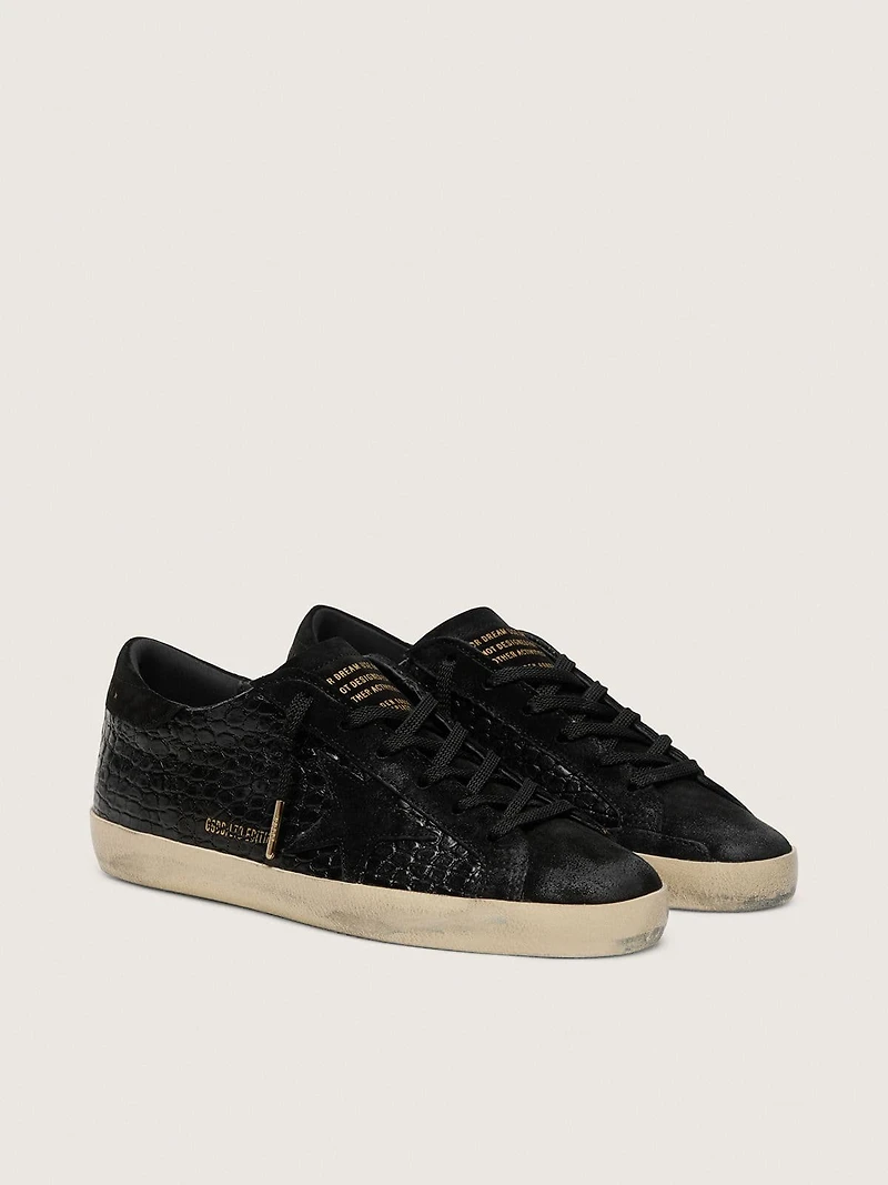 Women's Super-Star LTD black croc-print leather with suede star and heel tab