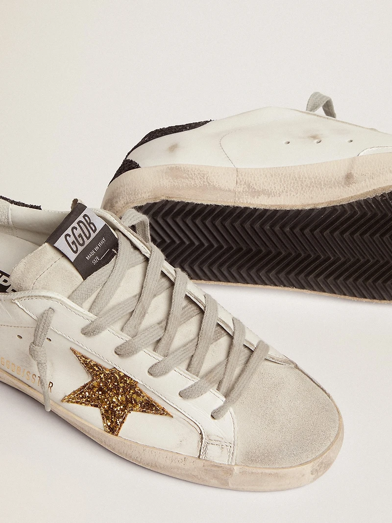Women’s Super-Star nappa leather with gold glitter star and black heel tab