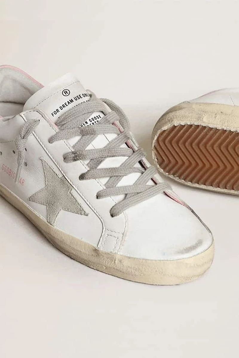 Women's Super-Star with gray suede star and pink leather heel tab