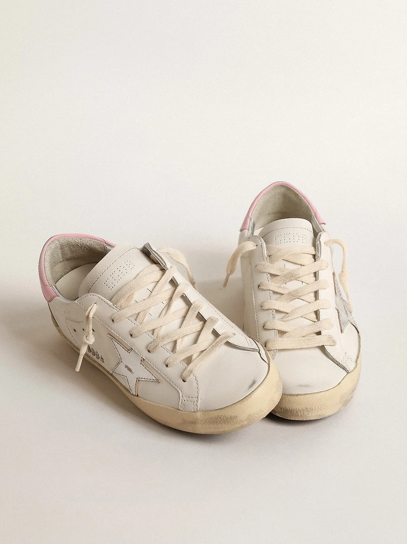Women's Super-Star with silver leather star and pink heel tab