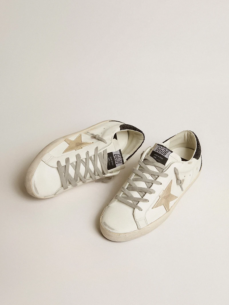 Women's Super-Star with gold star and black glitter heel tab