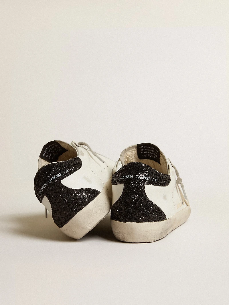 Women's Super-Star with gold star and black glitter heel tab