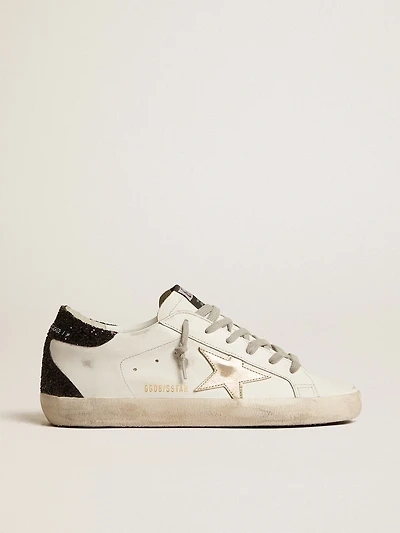 Women's Super-Star with gold star and black glitter heel tab
