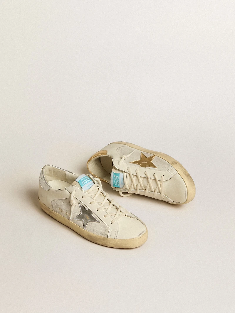 Super-Star white leather and suede with silver gold star
