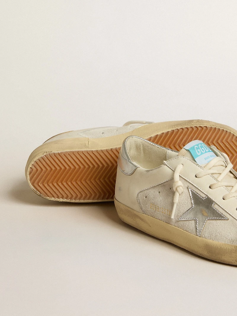 Super-Star white leather and suede with silver gold star