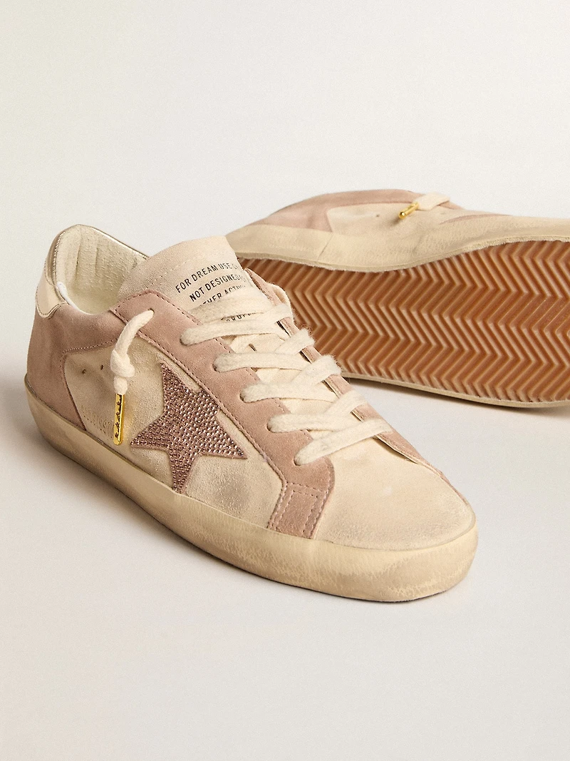 Woman's Super-Star pale pink suede with star and platinum heel tab