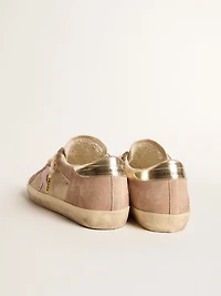 Woman's Super-Star pale pink suede with star and platinum heel tab