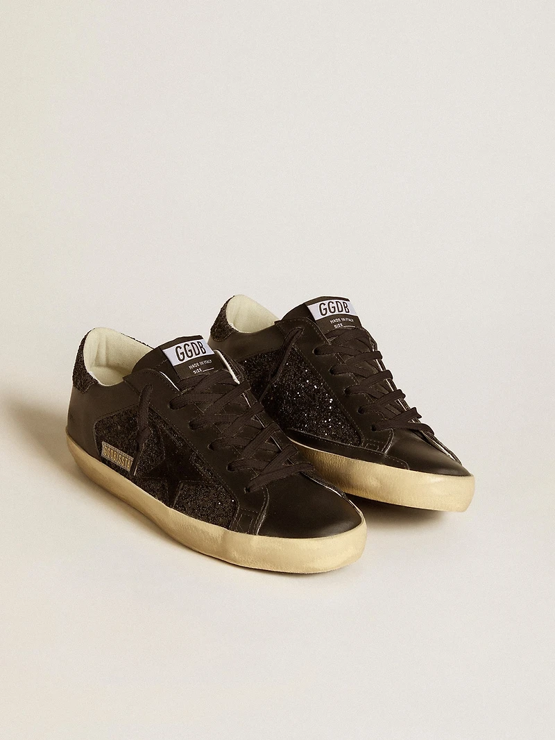 Women's Super-Star black glitter with suede star and leather inserts