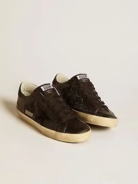 Women's Super-Star black glitter with suede star and leather inserts
