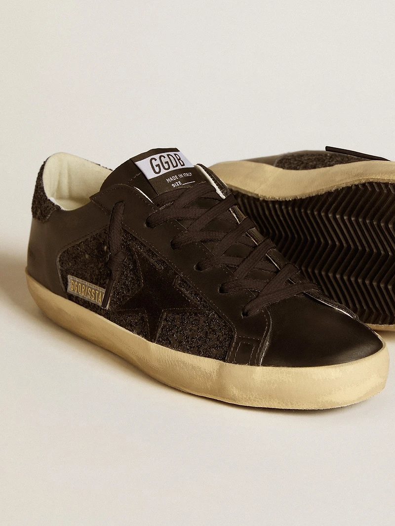 Women's Super-Star black glitter with suede star and leather inserts