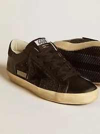 Women's Super-Star black glitter with suede star and leather inserts