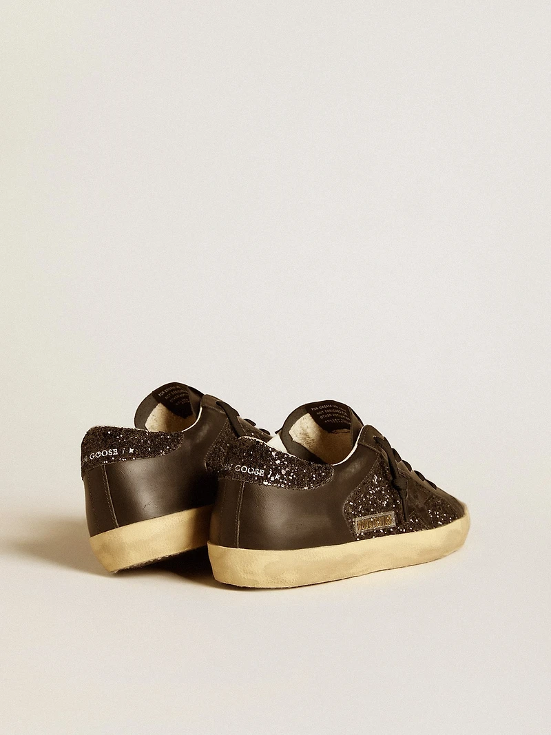 Women's Super-Star black glitter with suede star and leather inserts