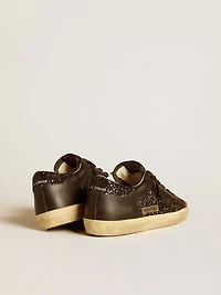 Women's Super-Star black glitter with suede star and leather inserts
