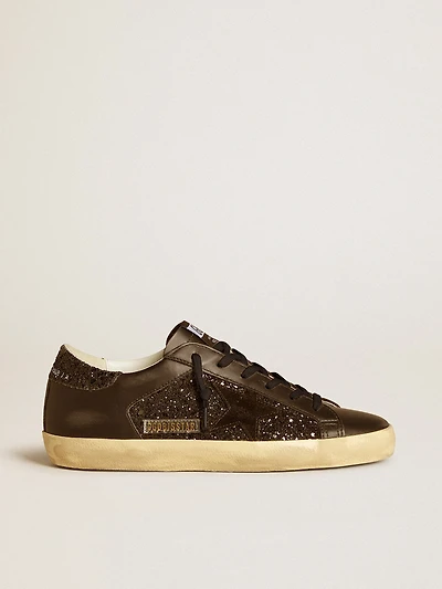 Women's Super-Star black glitter with suede star and leather inserts