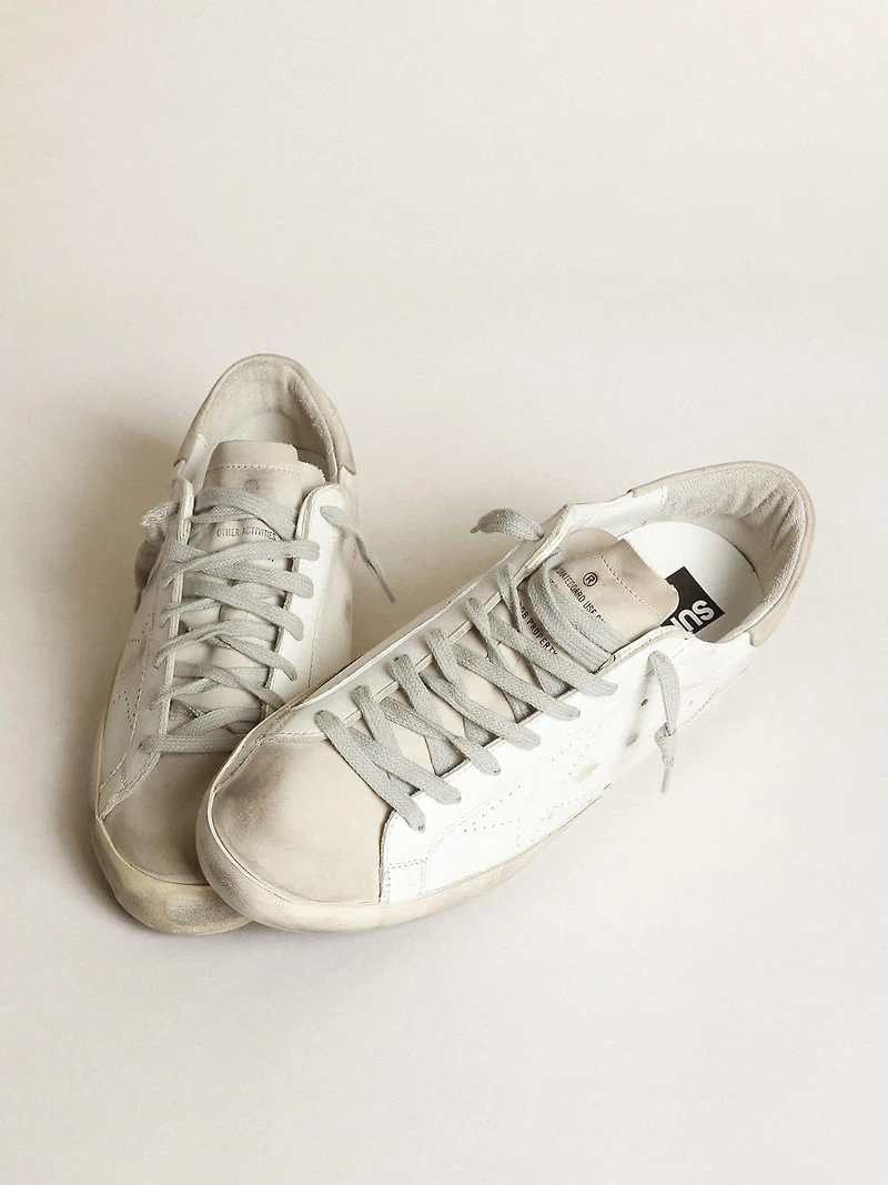 Women's Super-Star white leather with perforated star and beige nubuck heel tab