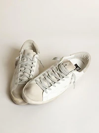 Women's Super-Star white leather with perforated star and beige nubuck heel tab