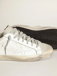 Women's Super-Star white leather with perforated star and beige nubuck heel tab