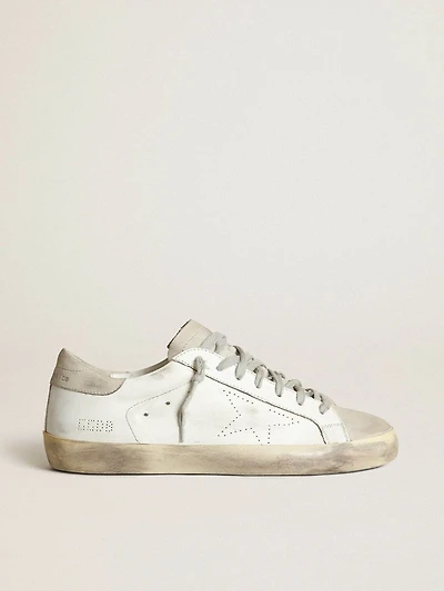 Women's Super-Star white leather with perforated star and beige nubuck heel tab
