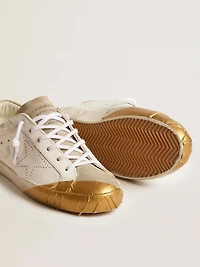 Women's Super-Star LTD white leather with ice-gray suede inserts and gold-colored tape
