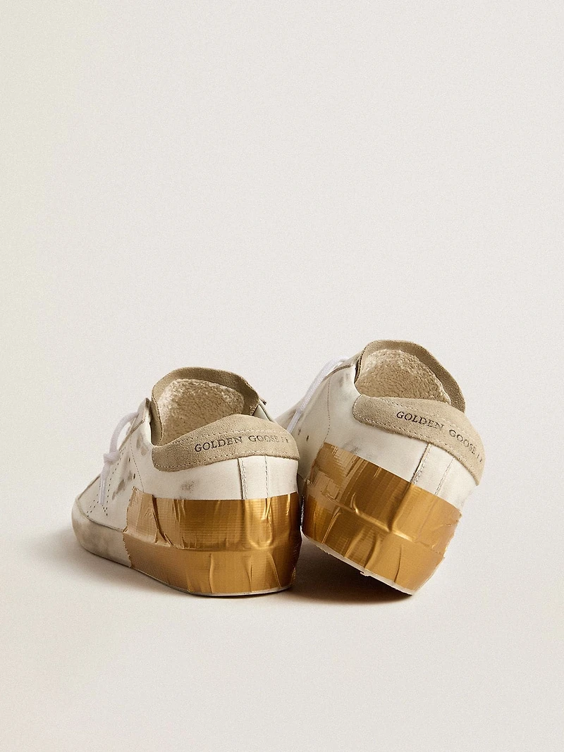 Women's Super-Star LTD white leather with ice-gray suede inserts and gold-colored tape