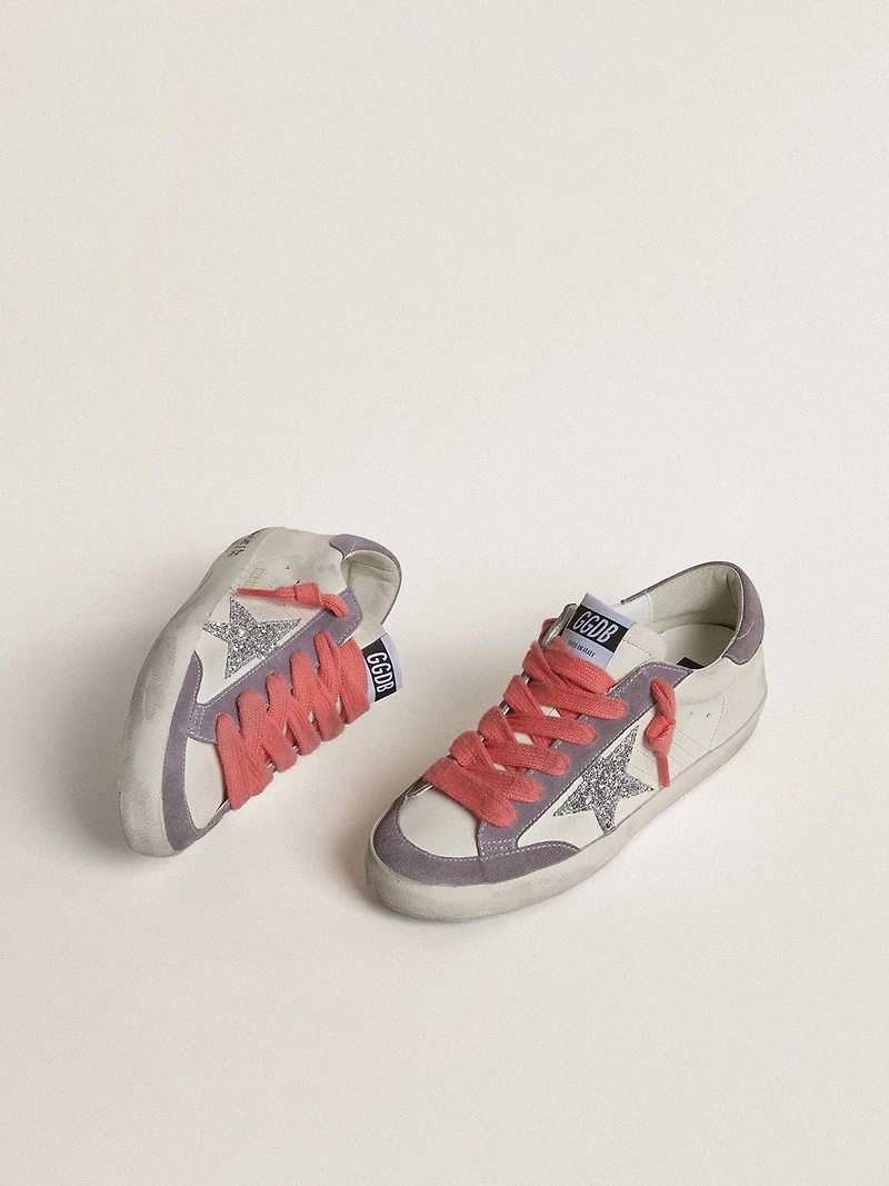 Women's Super-Star with silver glitter star and lilac suede heel tab