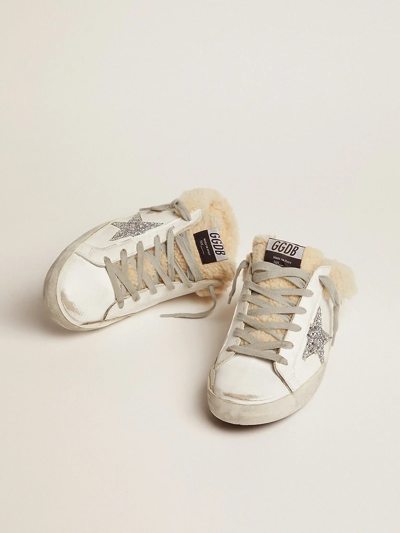 Women's Super-Star Sabot white leather and shearling lining