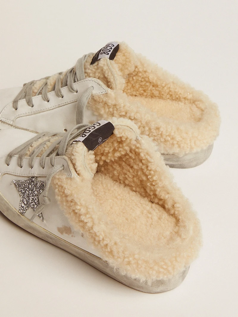 Women's Super-Star Sabot white leather and shearling lining