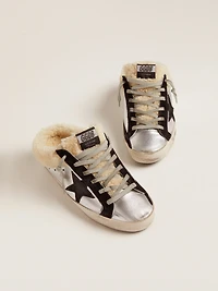 Women's Super-Star Sabot silver laminated leather with black star