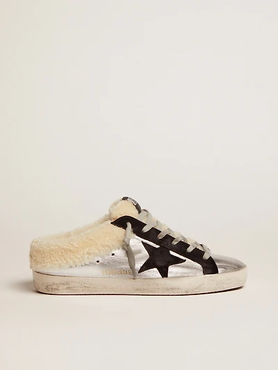Women's Super-Star Sabot silver laminated leather with black star
