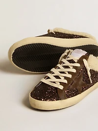 Super-Star Sabots glitter with brown star and shearling lining