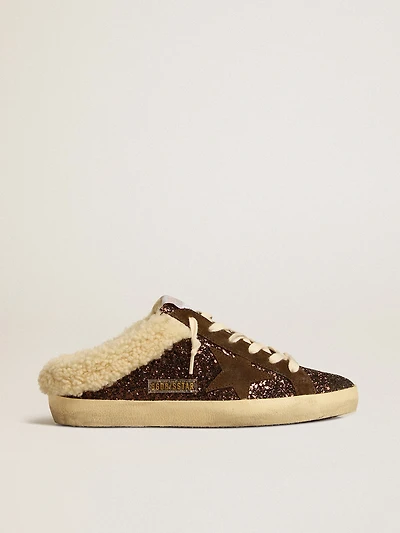Super-Star Sabots glitter with brown star and shearling lining