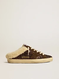 Super-Star Sabots glitter with brown star and shearling lining
