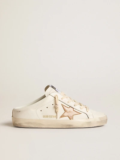 Super-Star Sabots in leather with plasticized gold glitter star