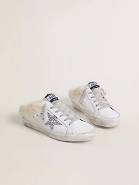 Super-Star Sabots white leather with shearling lining and silver star