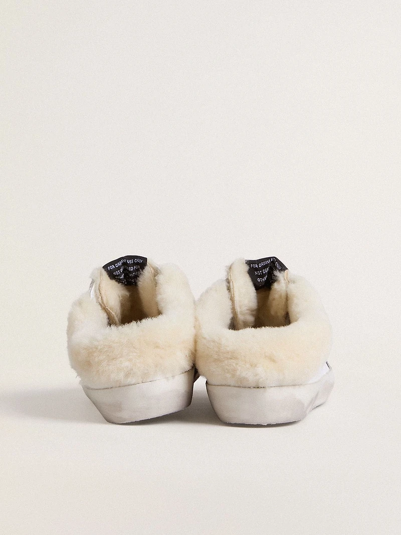 Super-Star Sabots white leather with shearling lining and silver star
