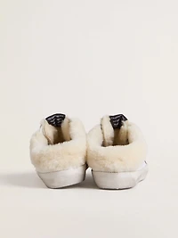 Super-Star Sabots white leather with shearling lining and silver star