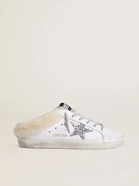 Super-Star Sabots white leather with shearling lining and silver star