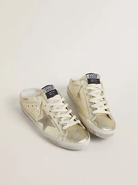 Super-Star Sabots in platinum foiled leather with beige suede star