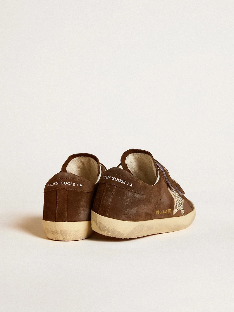 Women's Old School brown suede with beige star studs and pearls