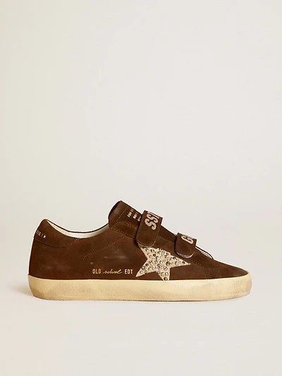 Women's Old School brown suede with beige star studs and pearls