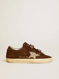 Women's Old School brown suede with beige star studs and pearls
