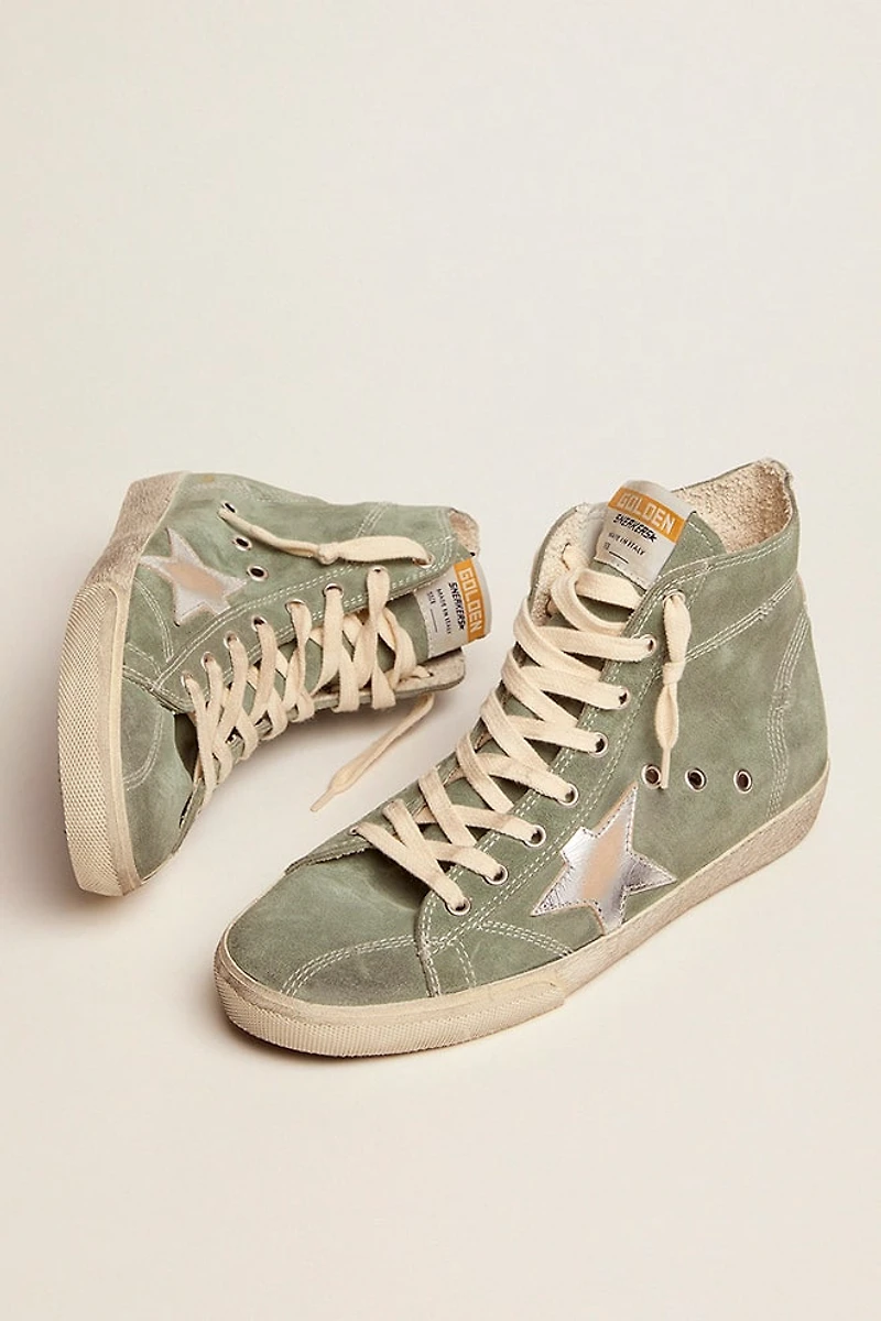 Francy green suede with silver metallic leather star